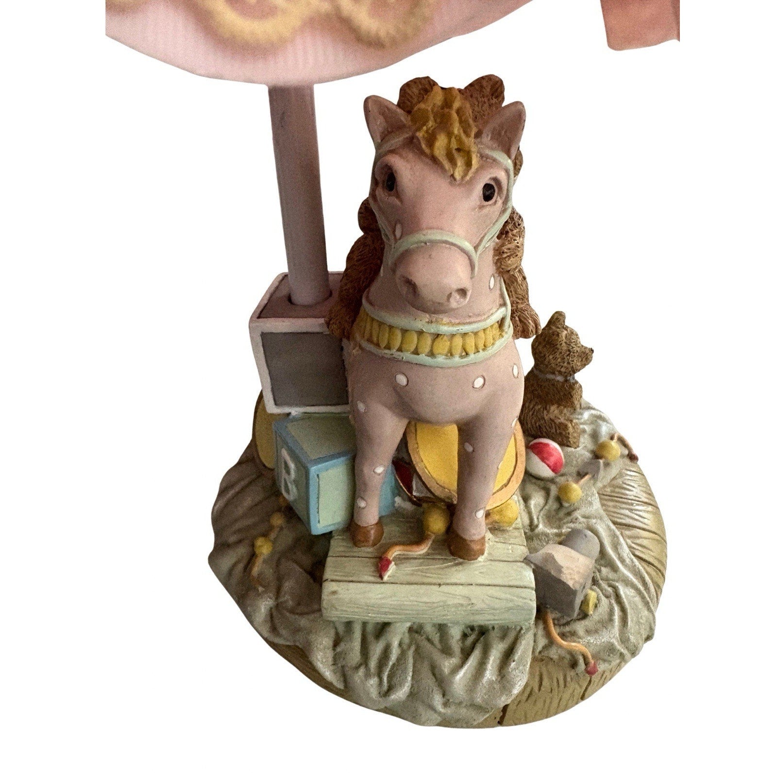 Vintage Teddy Bear Nursery Table Lamp with Pink Lace Shade – 11" Tall
