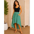 Love, Fire Womens S Green White Floral Peasant Midi Skirt Button Front