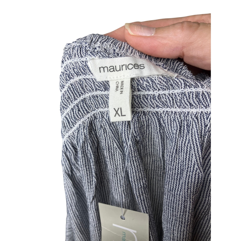 NWT Maurices Women’s XL Blue White Striped Embroidered Peasant Blouse