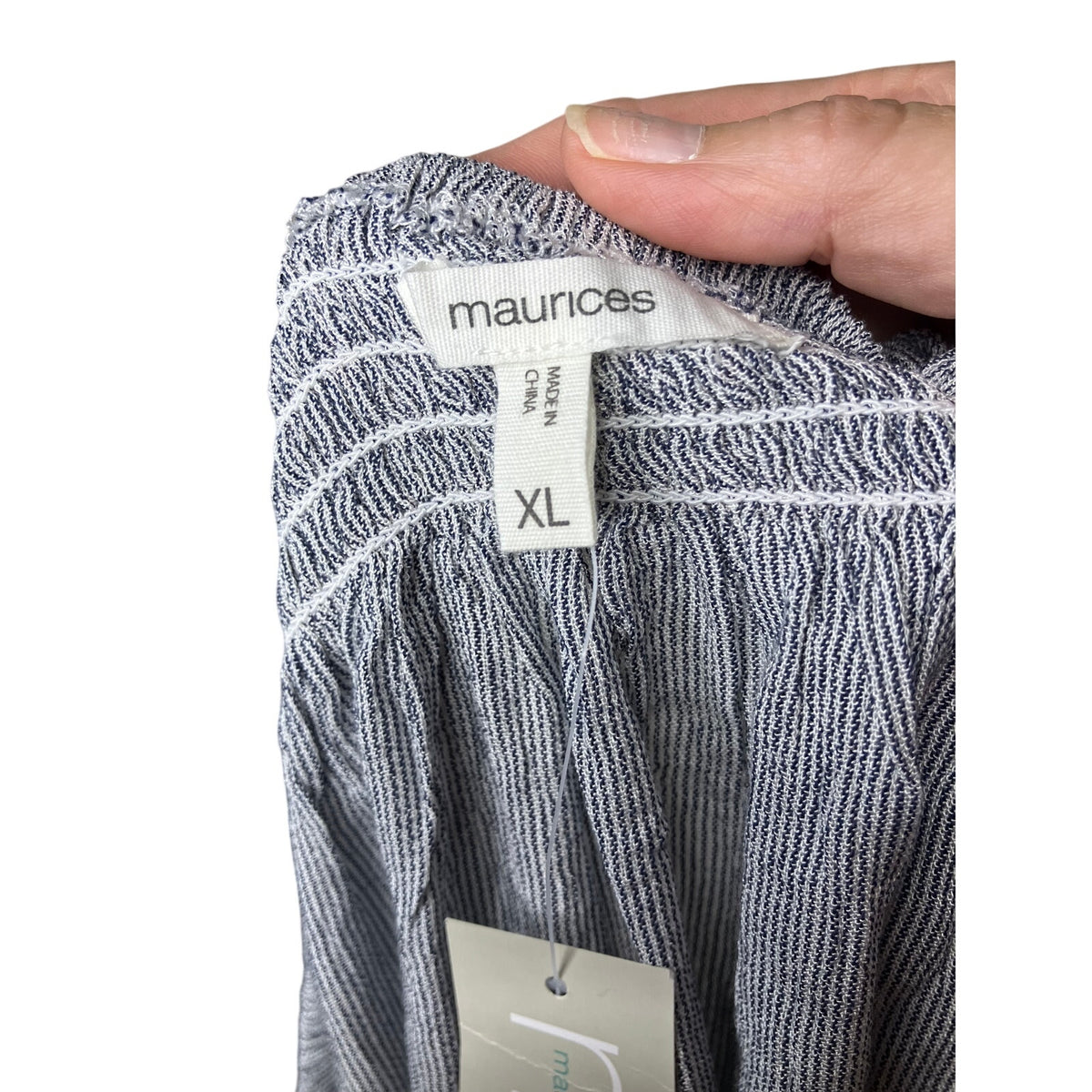NWT Maurices Women’s XL Blue White Striped Embroidered Peasant Blouse