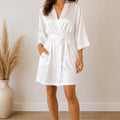 White satin robe with tie