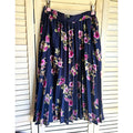 Miami Womens S Blue Pink Green Floral Pleated Chiffon Midi Skirt Pull-On