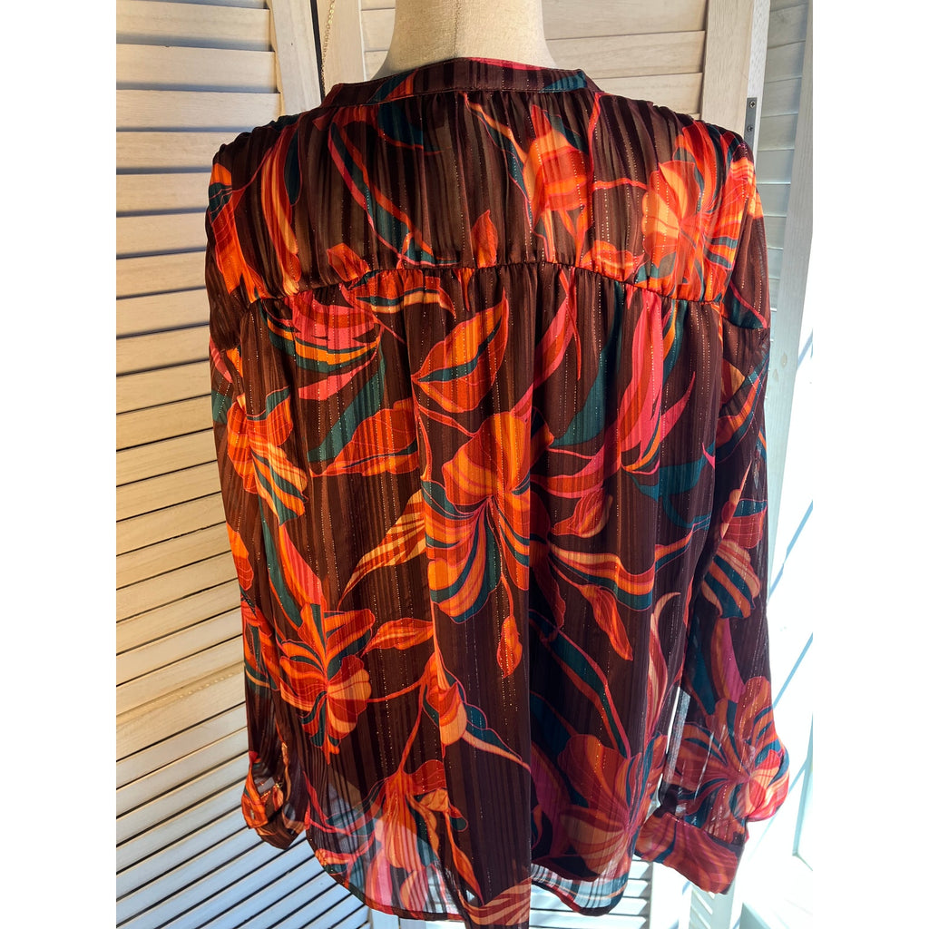 Zac & Rachel Orange and metallic long sleeve blouse Size XL