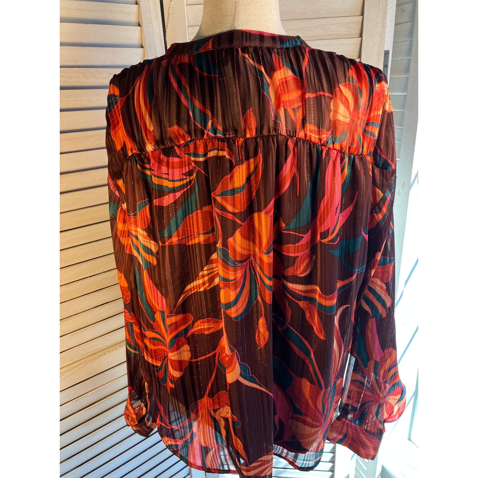 Zac & Rachel Orange and metallic long sleeve blouse Size XL