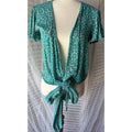 Billabong Wrap Tie Blouse Green White Polka Dot Short Sleeve Cotton Polyester S