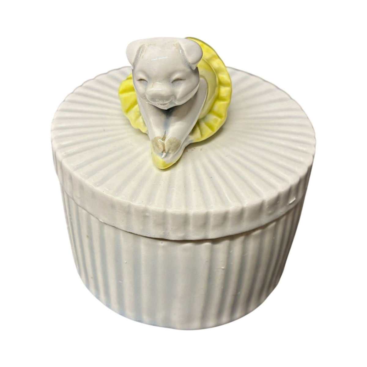 Fitz and Floyd Round Ceramic Trinket Box, White/Yellow, Removable Lid
