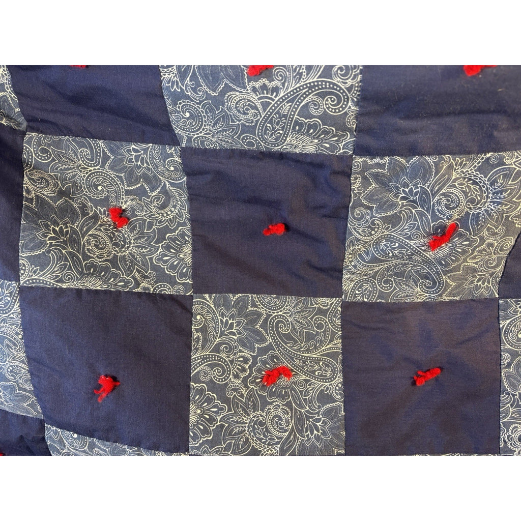 Vintage Patchwork crib Quilt Quilted Country Style Blue Gray Red 100% Cotton Ble