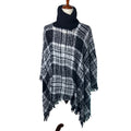 Black White Plaid Turtleneck Poncho Oversized Draped Sweater