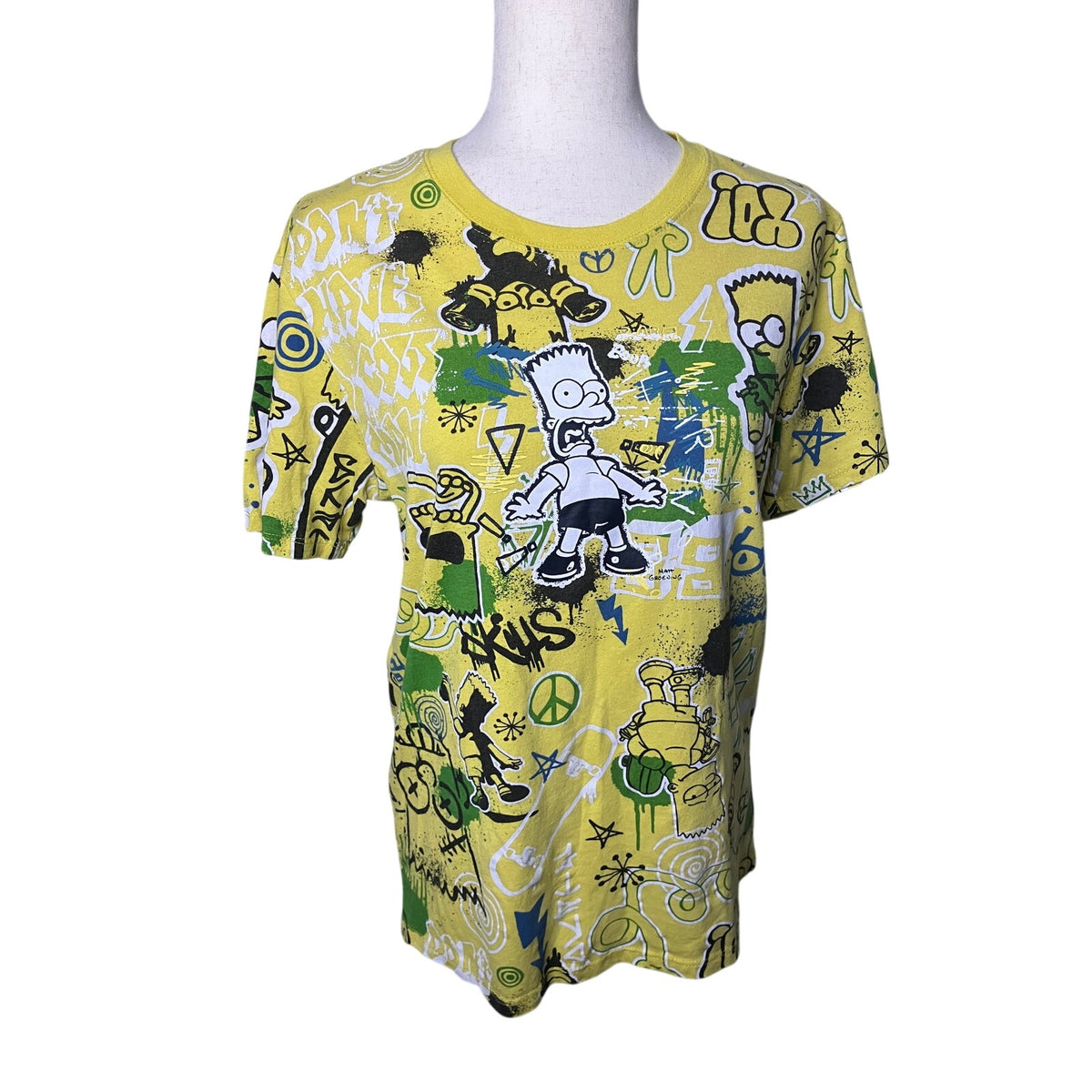 The Simpsons Bart Simpson Yellow Allover Graffiti Graphic T-Shirt Small