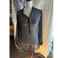 W by Worth Sheer Floral Button Collared Blouse Black Long Sleeve M