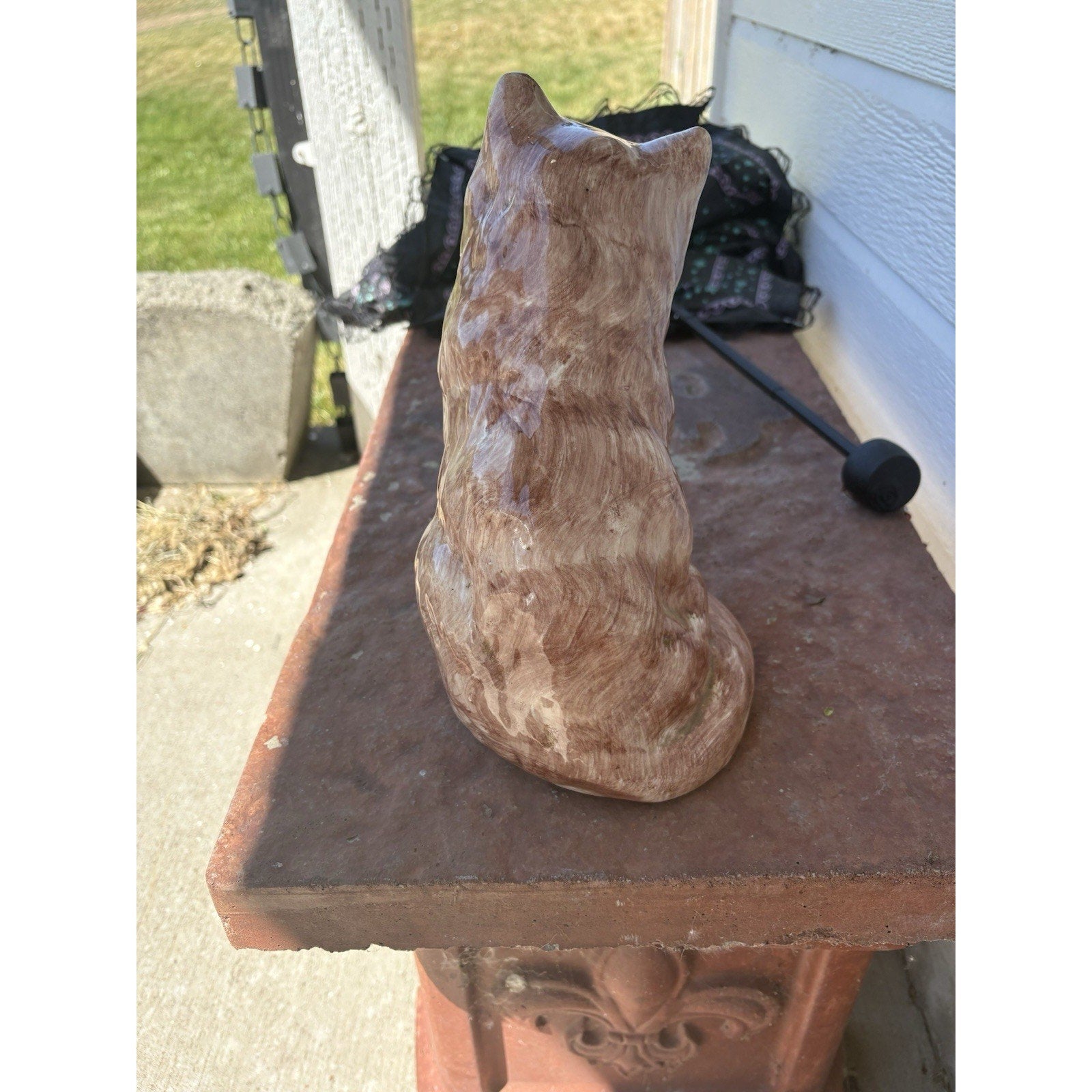 Ceramic Brown and White Cat Figurine, Approx. 9” Tall