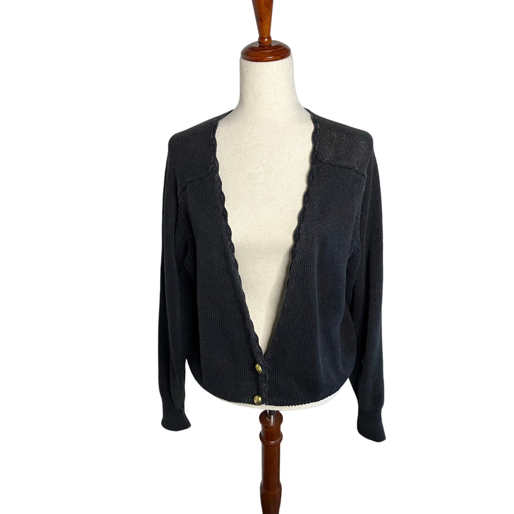 Epogee Charcoal Ramie Cotton Deep V Cardigan Sweater Size L