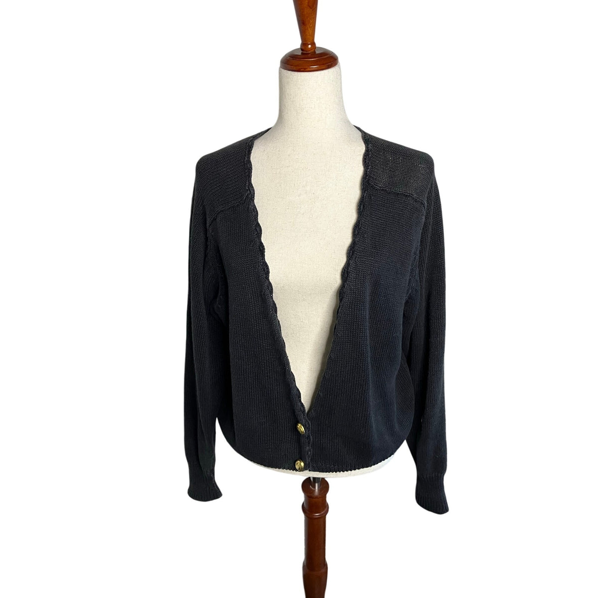 Epogee Charcoal Ramie Cotton Deep V Cardigan Sweater Size L