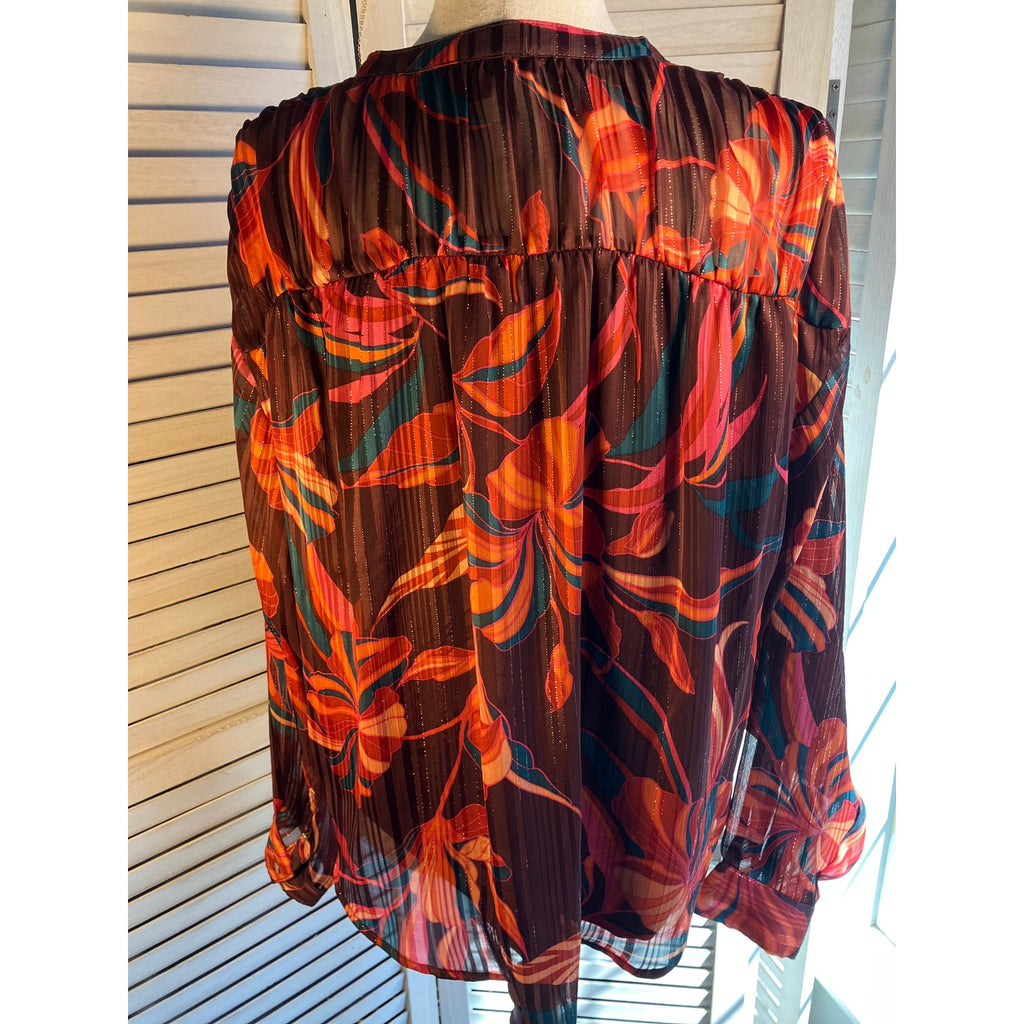 Zac & Rachel Orange and metallic long sleeve blouse Size XL