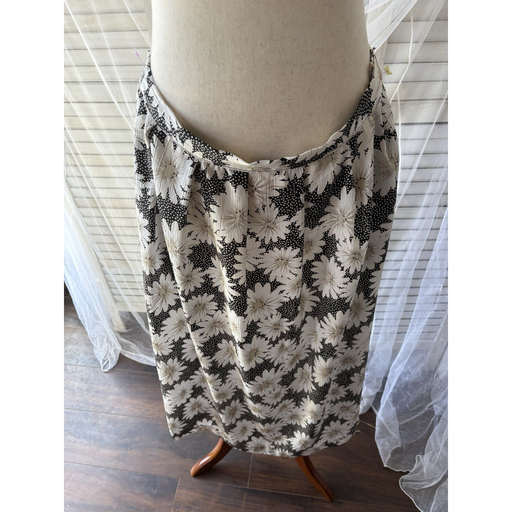 Cricket Lane Floral A-Line Midi Skirt Womens 18 Black White Elastic Waist
