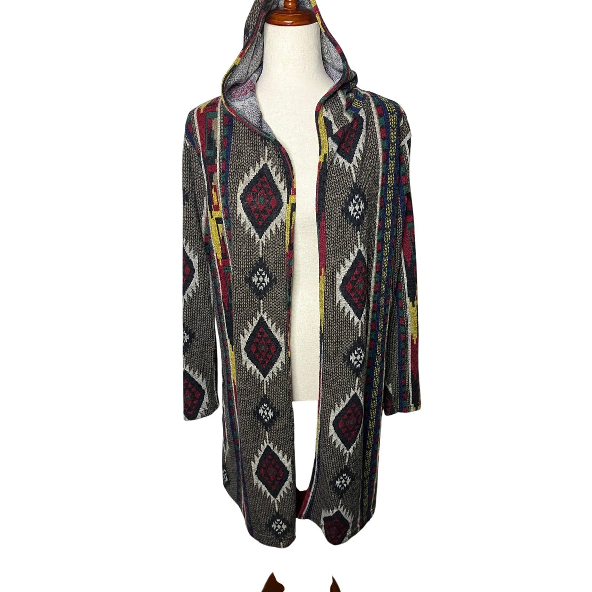 Almost Famous Women’s Large Southwestern Hooded Longline Cardigan