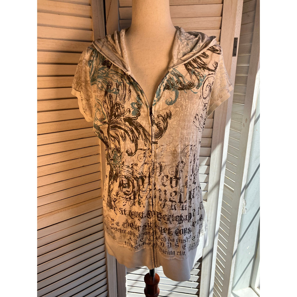 Maurices Y2K Zip Up Short Sleeve Hoodie Size XL