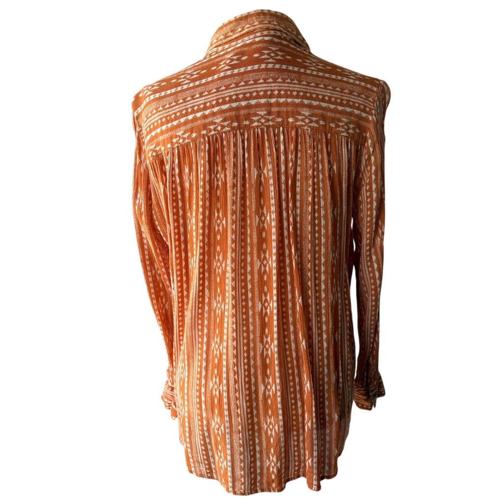 Vanilla Star Rust Orange Tribal-Print Button Front Blouse