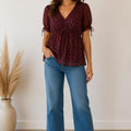 Brown floral Gauze Baby Doll Shirt