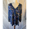 Two by Vince Camuto Blue Floral V-Neck 3/4 Sleeve Tunic Blouse XL Ruffle