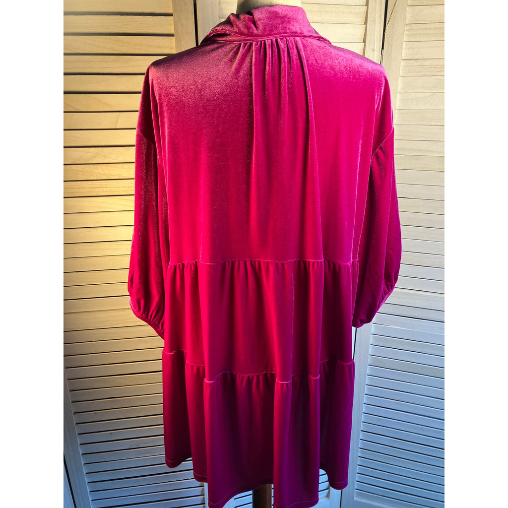 Pink Velour Button Up Blouse 3/4 length sleeves
