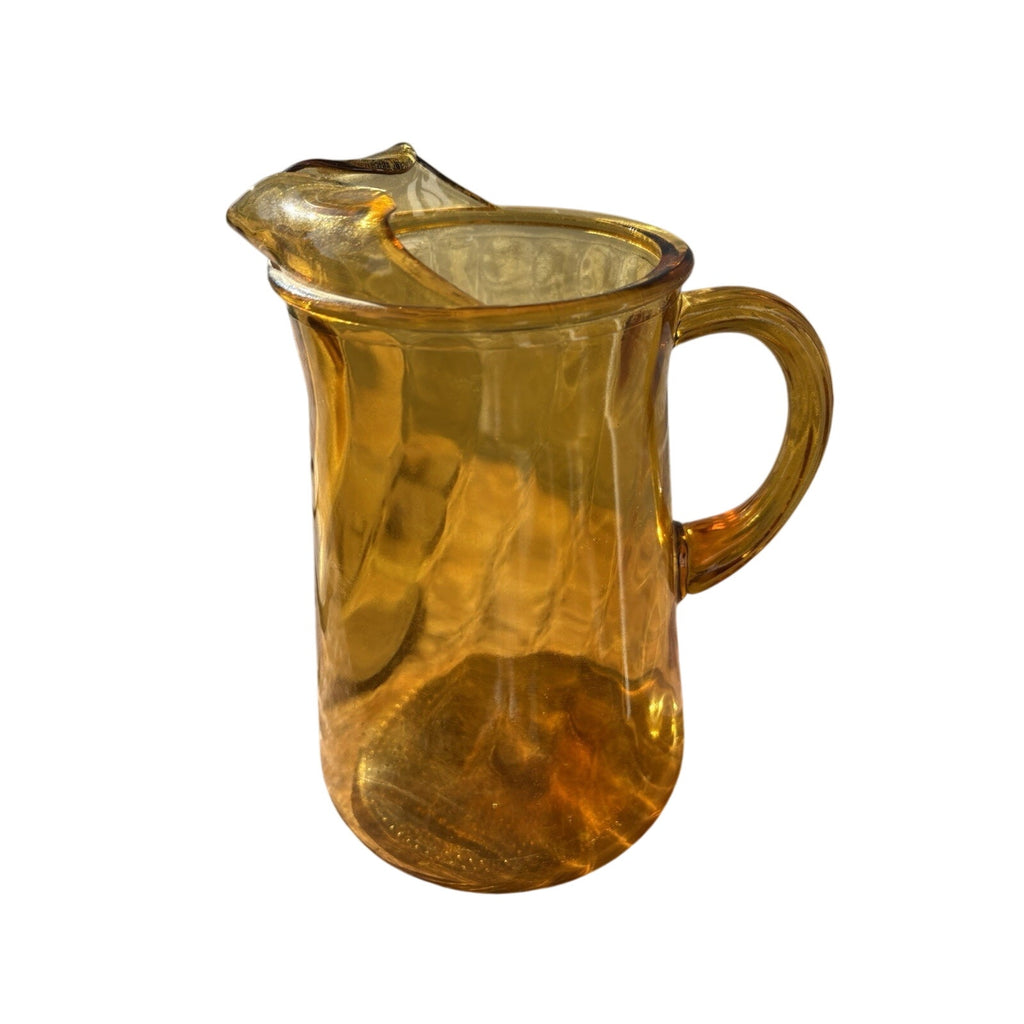 VTG Amber Pressed Glass Pitcher Hammered Pattern Handle 48 fl oz MCM