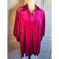 Pink Velour Button Up Blouse 3/4 length sleeves