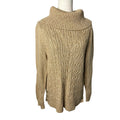 Talbots Women’s Large Cable Knit Cowl Neck Sweater Beige Oatmeal Button Detail