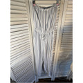 Striped White & Blue Strapless Jumpsuit with Drawstring Waist