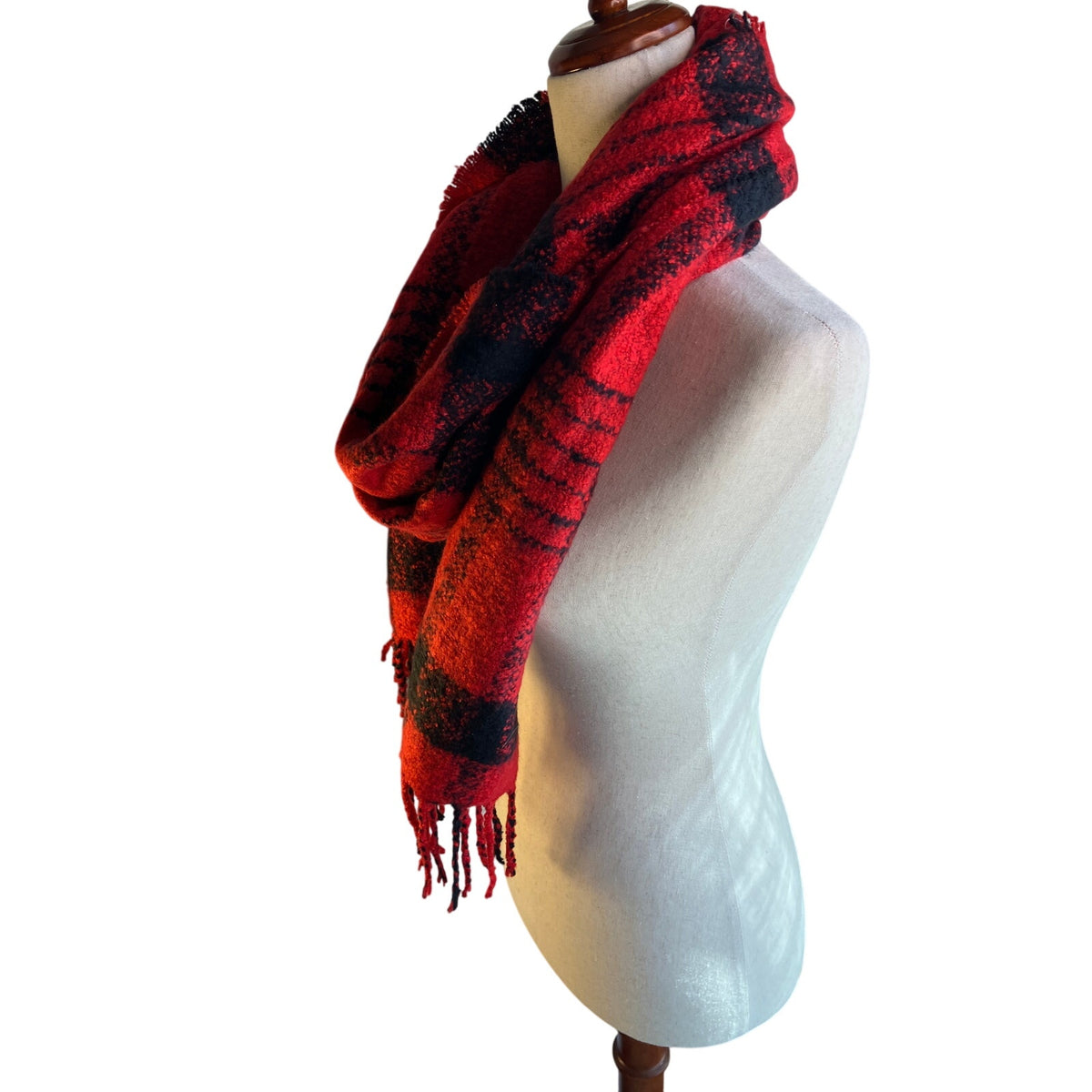 GAP Red Black Buffalo Plaid Oversized Blanket Scarf Fringe 2018