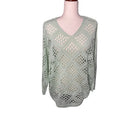 Women’s Medium Mint Green Open Knit Crochet V-Neck Sweater Boho Oversized