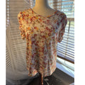 LOFT Floral Knit Blouse Round Neck Puff Short Sleeve Ruffle Multicolor M