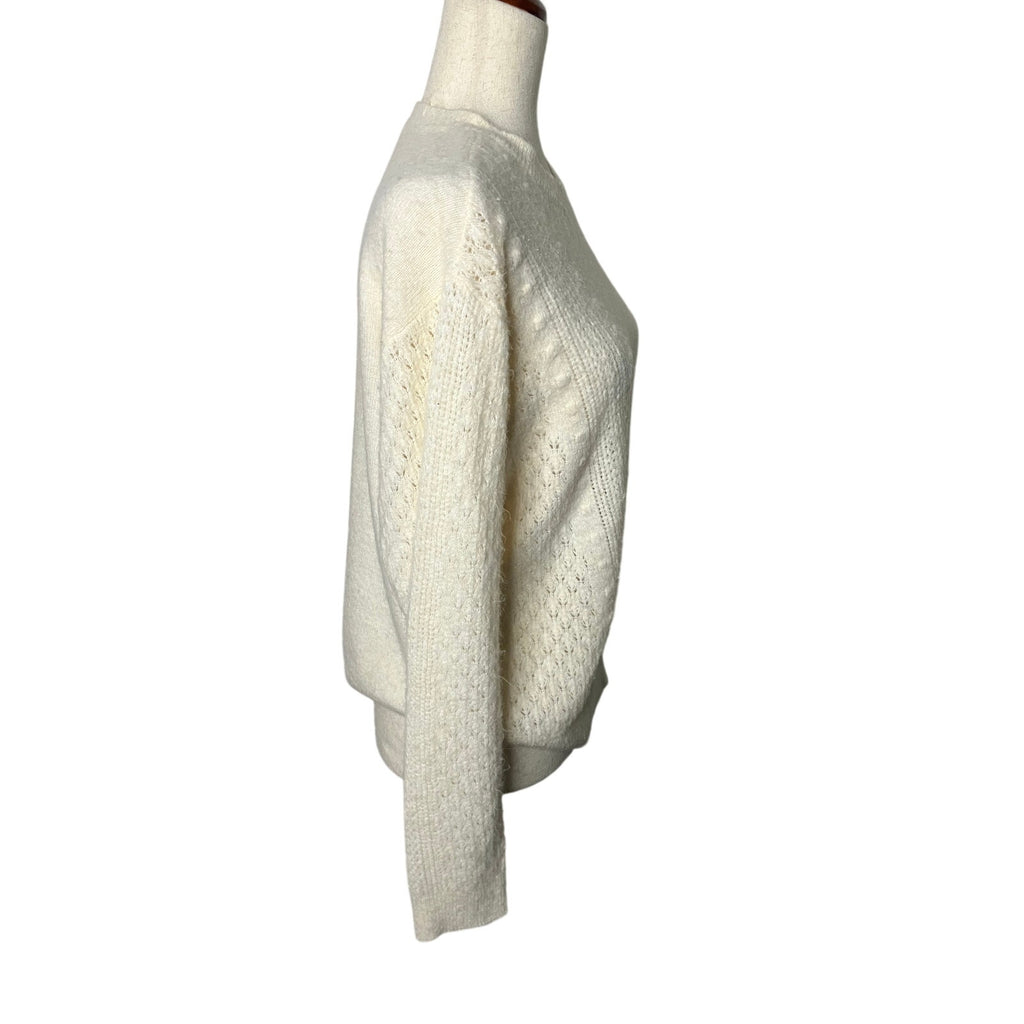 LOFT Women’s Medium Ivory Cream Textured Knit Crewneck Sweater Cozy Classic
