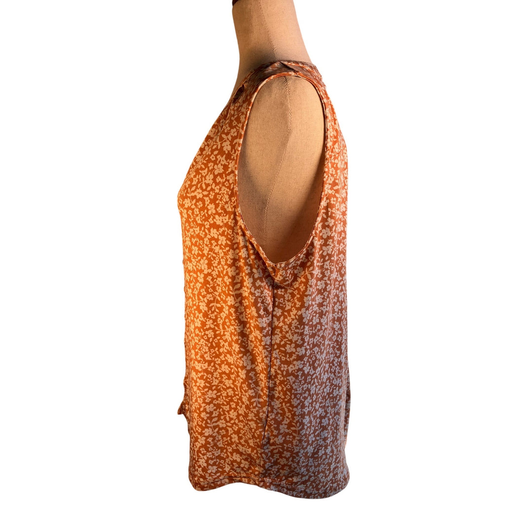 Papermoon Short sleeve orange floral button up Tank Top | XL