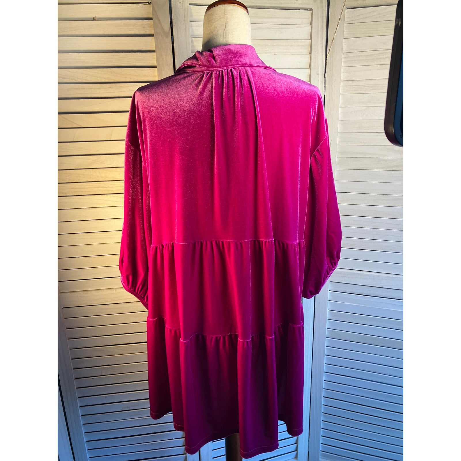 Pink Velour Button Up Blouse 3/4 length sleeves