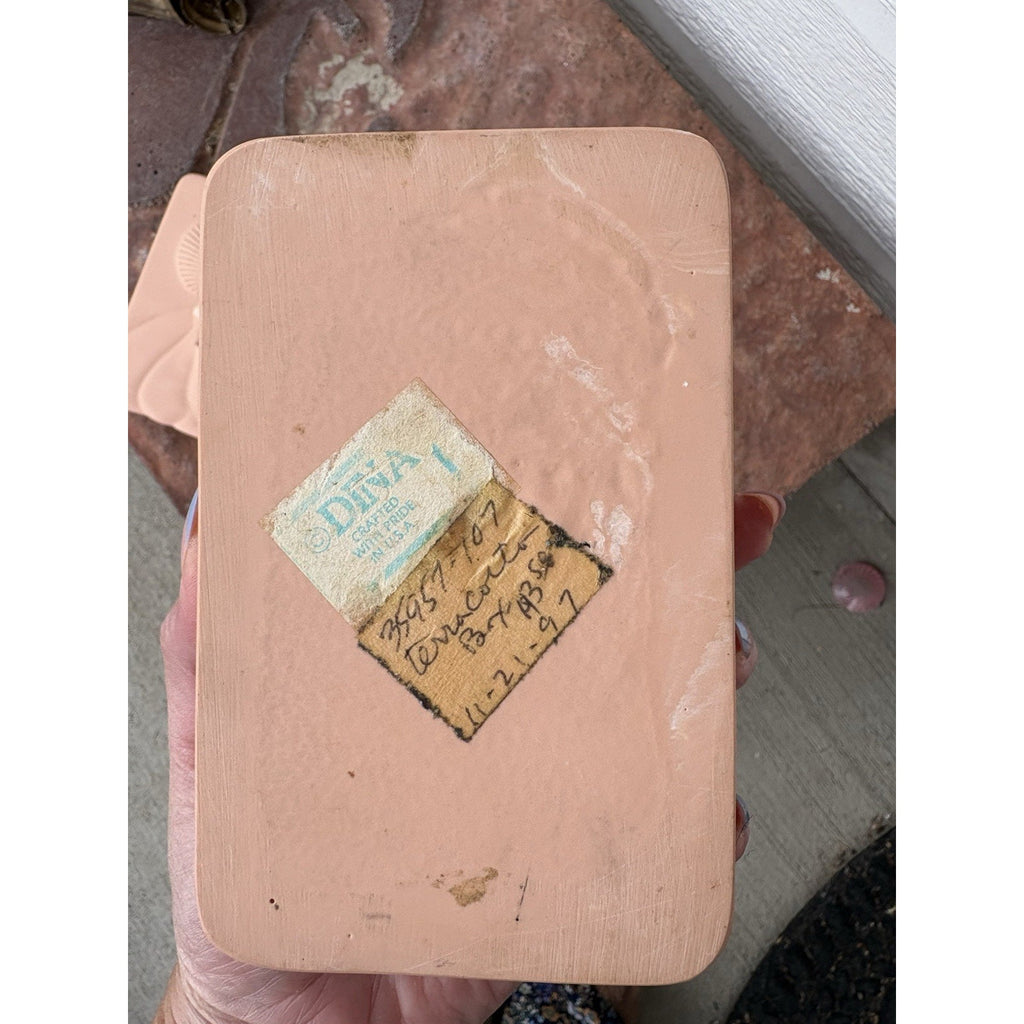 Vintage Dina Terracotta Trinket Box w/ Seashell Lid, Pink Seashell & Rope Lidded