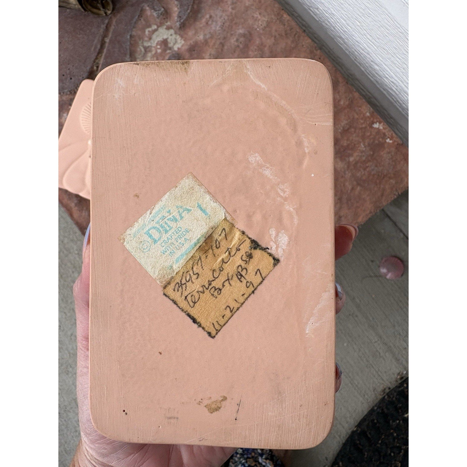 Vintage Dina Terracotta Trinket Box w/ Seashell Lid, Pink Seashell & Rope Lidded