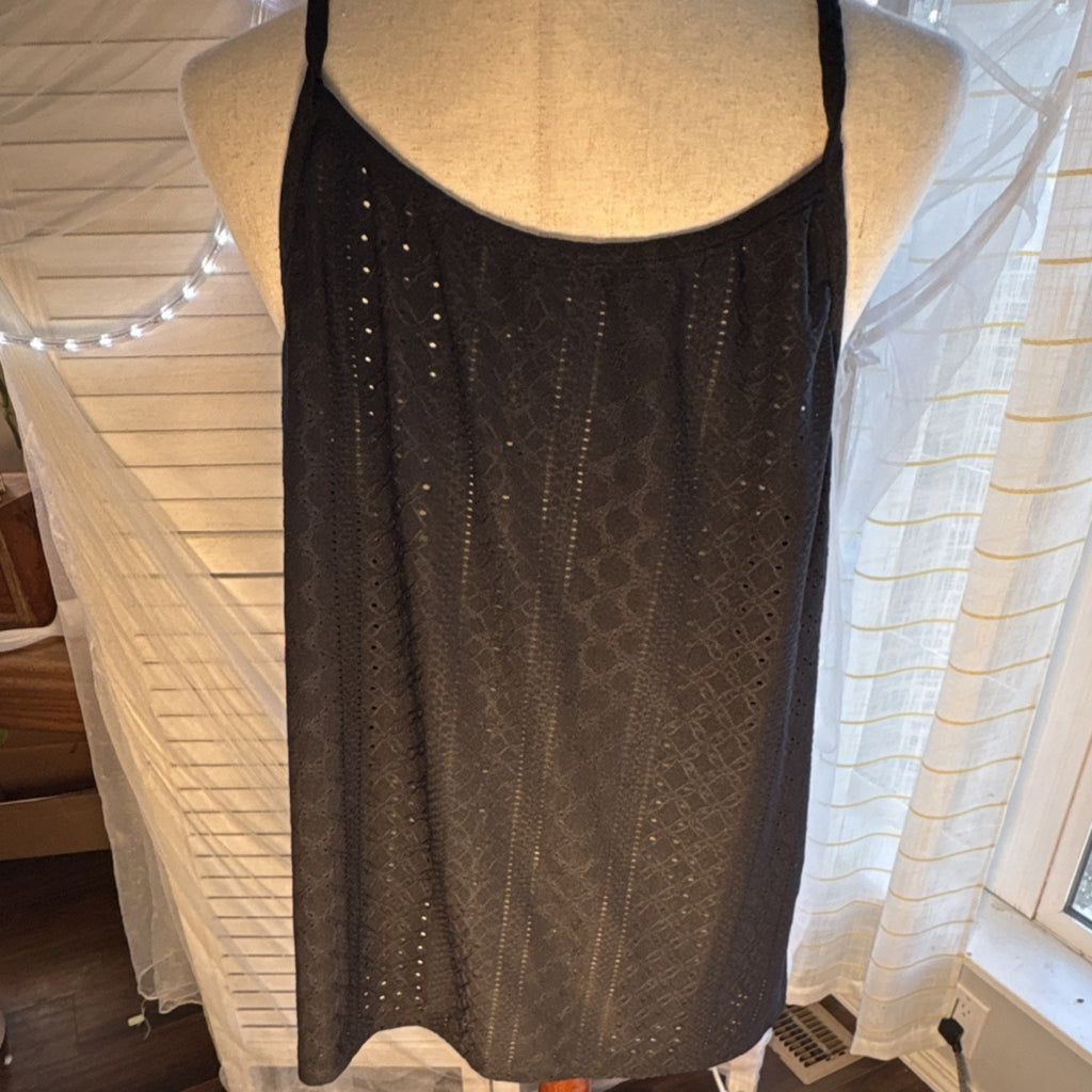 Women’s Black Lace Cami Pajama Top Spaghetti Strap Lightweight Polyester XXL