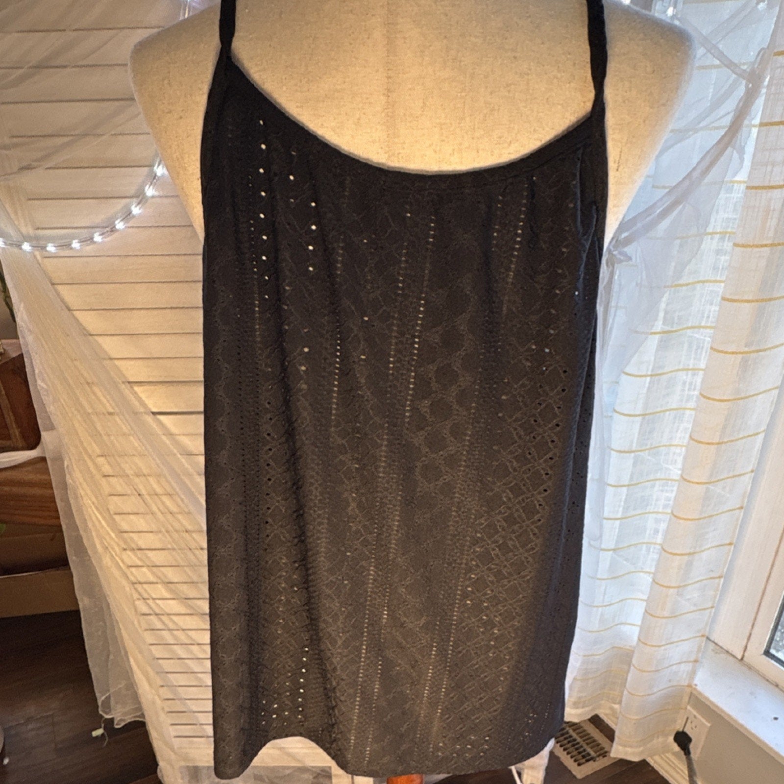 Women’s Black Lace Cami Pajama Top Spaghetti Strap Lightweight Polyester XXL