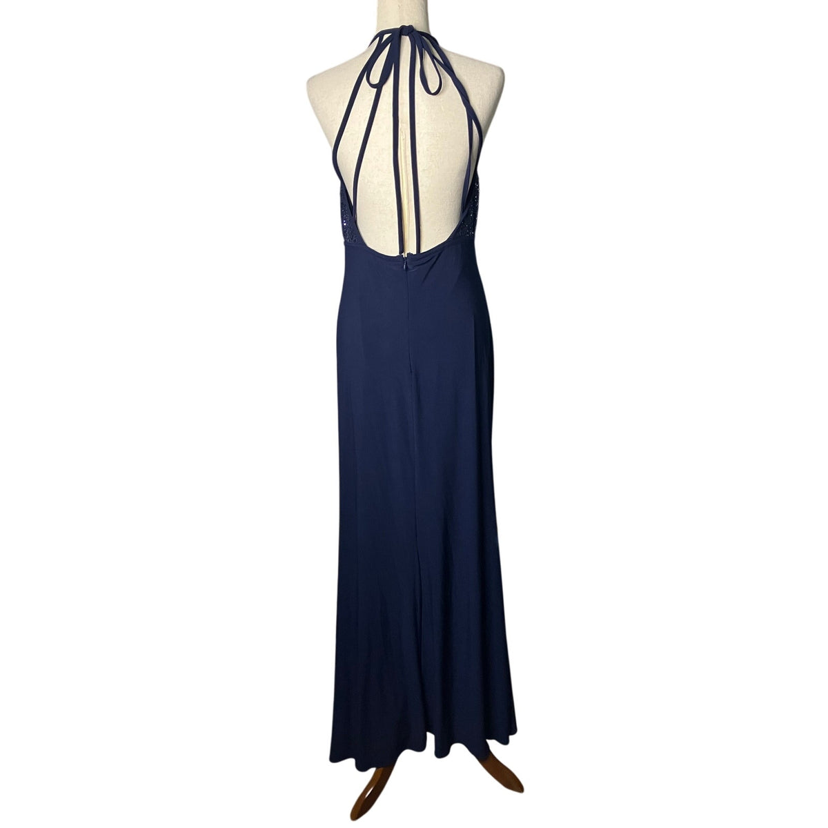 X by Xscape Navy Sequin Halter Keyhole Formal Maxi Gown Size 12