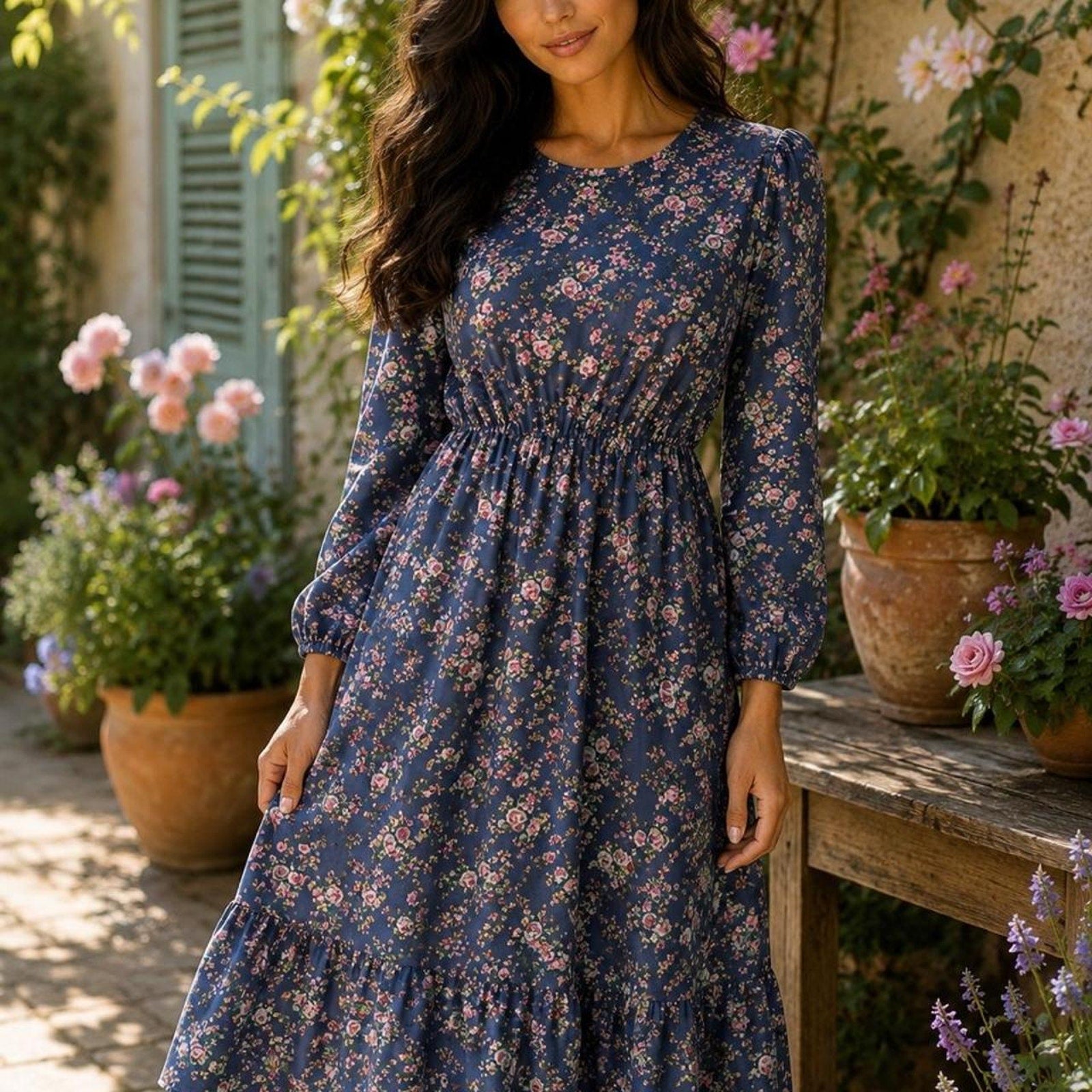 Floral maxi dress with long