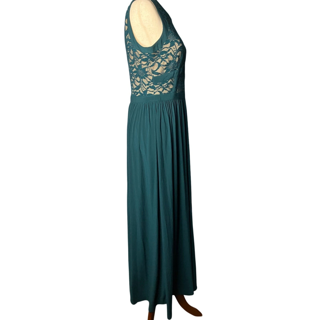 Morgan & Co Teal Floral Lace Sleeveless Formal Maxi Dress Size 11/12