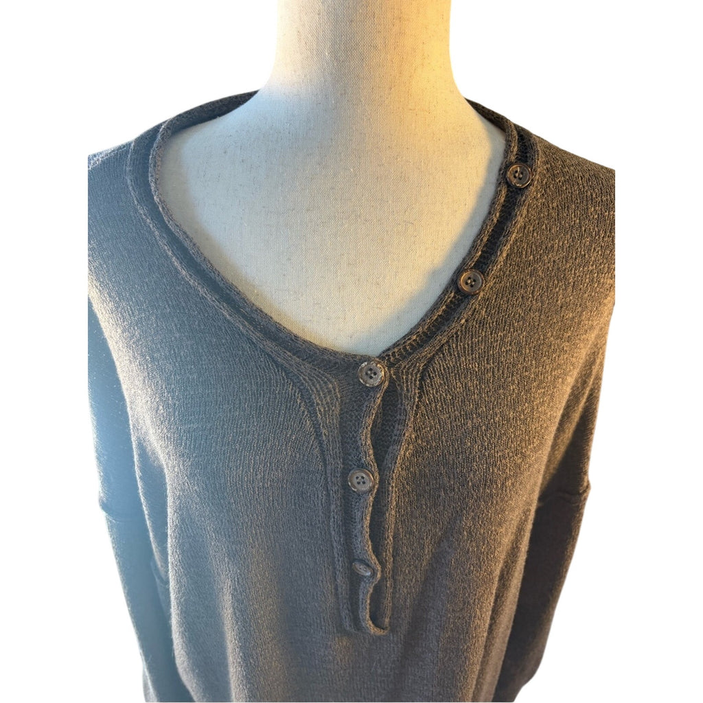 She + Sky Brown Button Henley Knit Top