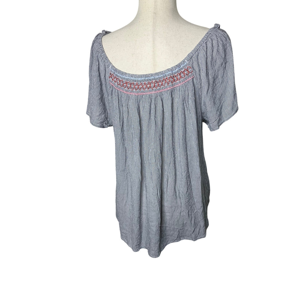 NWT Maurices Women’s XL Blue White Striped Embroidered Peasant Blouse
