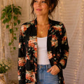 Black Floral Cardigan with Orange Flowers