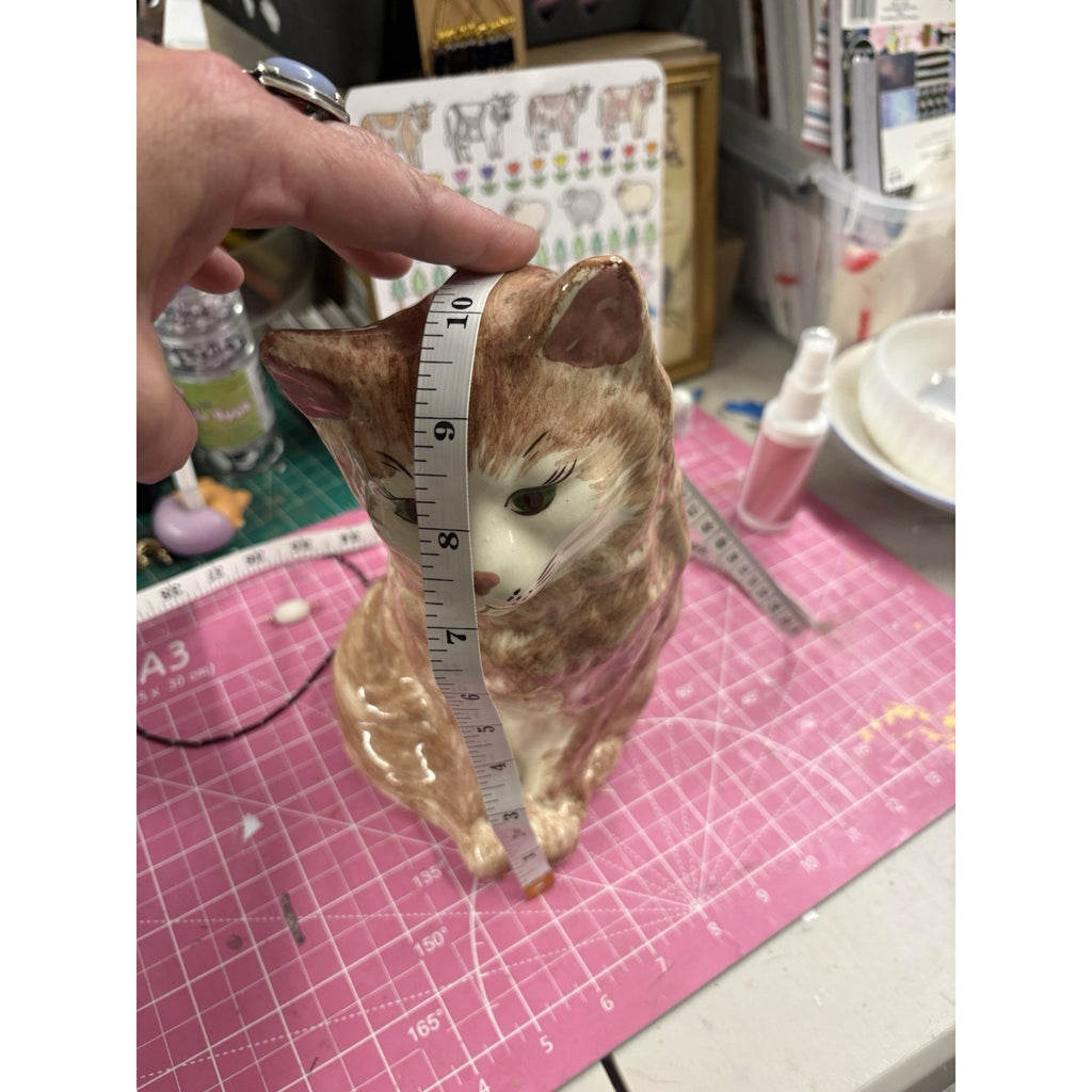 Ceramic Brown and White Cat Figurine, Approx. 9” Tall
