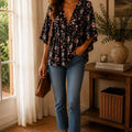 Black velvet floral kimono with pink flowers