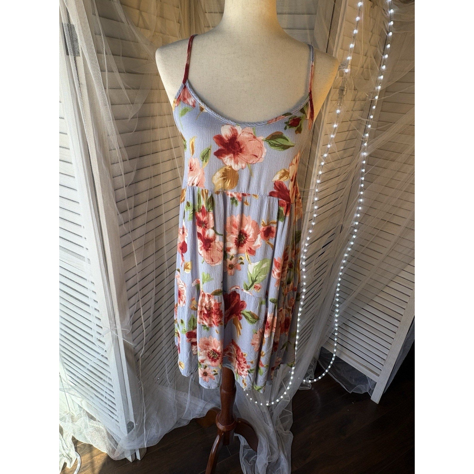Chris & Carol Women’s Floral Slip Dress V-Neck Sleeveless Strap M Blue Pink