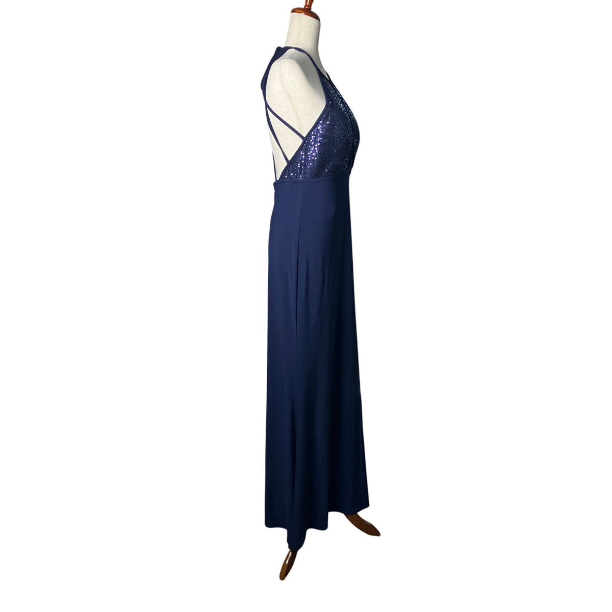X by Xscape Navy Sequin Halter Keyhole Formal Maxi Gown Size 12