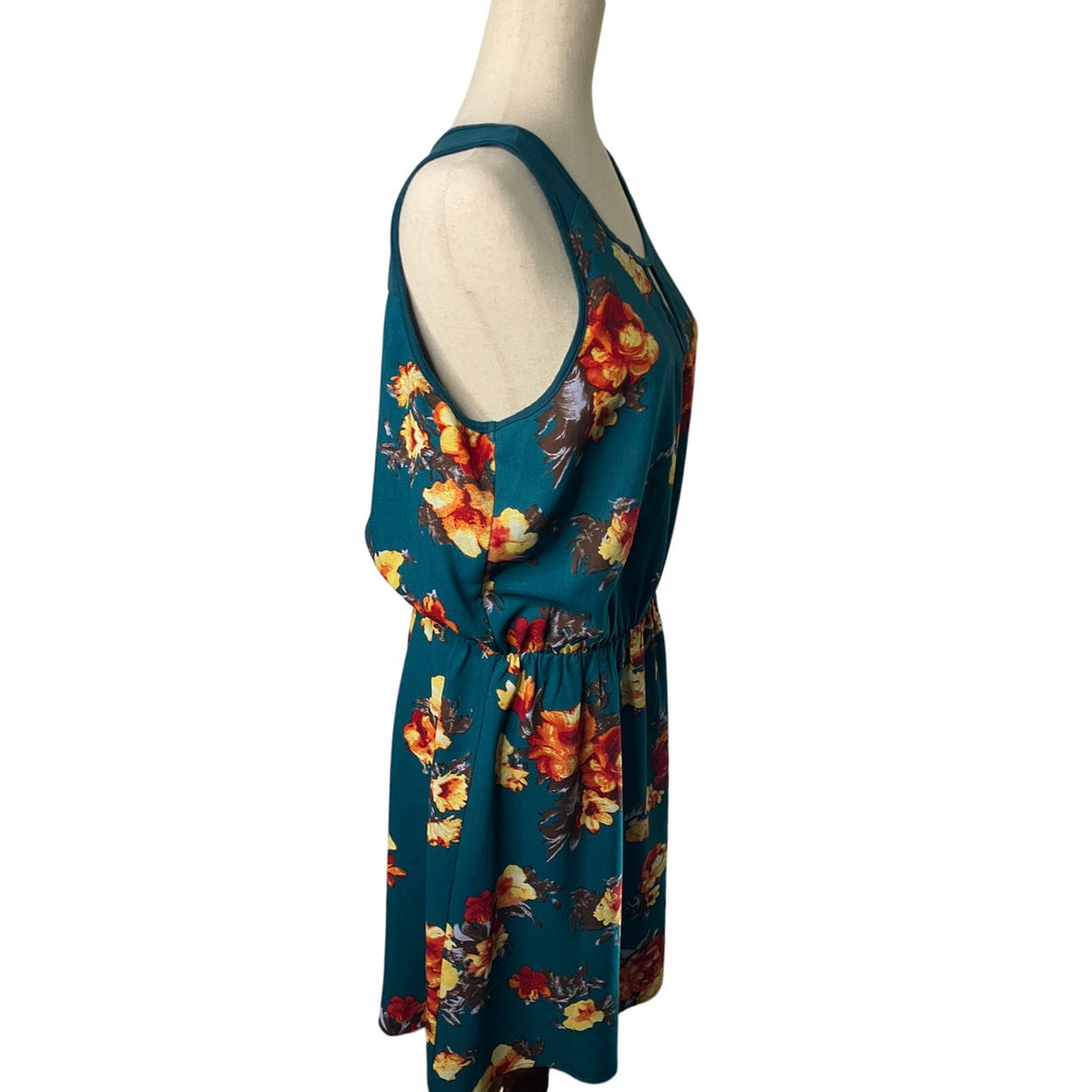 Hawthorn Teal Floral Sleeveless Blouson Dress Size Large